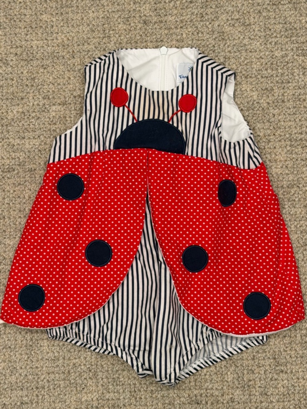 Florence Eiseman Red and Navy Ladybug Romper / Onsie / Bodysuit